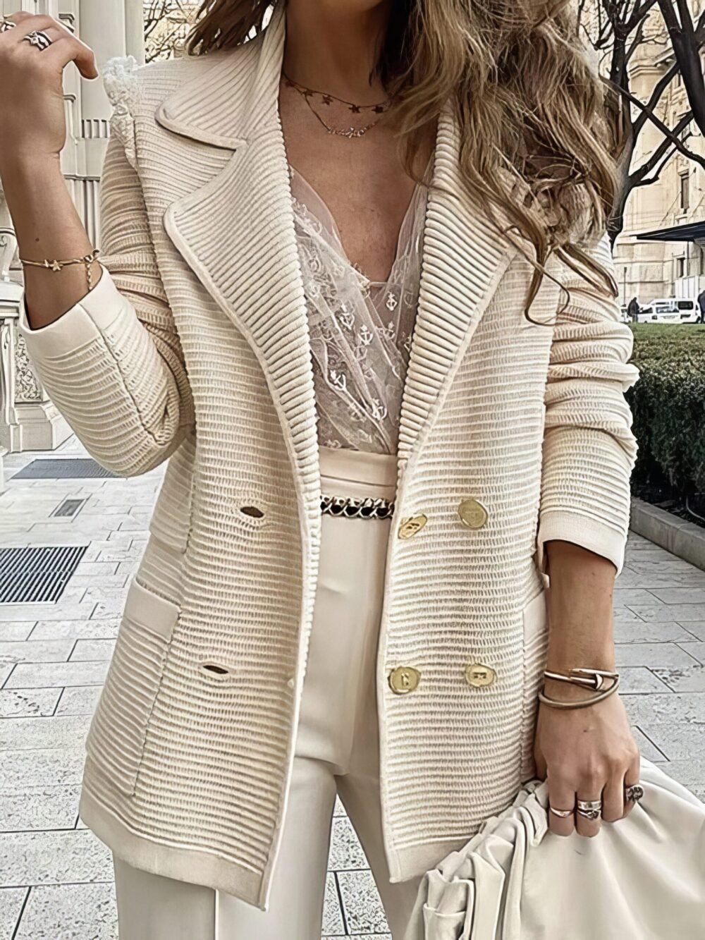 Jackets Solid Color Pit Strip Cardigan Jacket for Women - Image 3