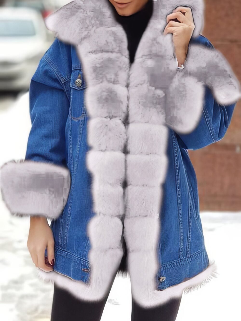 Coats Furry Denim Super Warm Long Sleeve Coat for Women