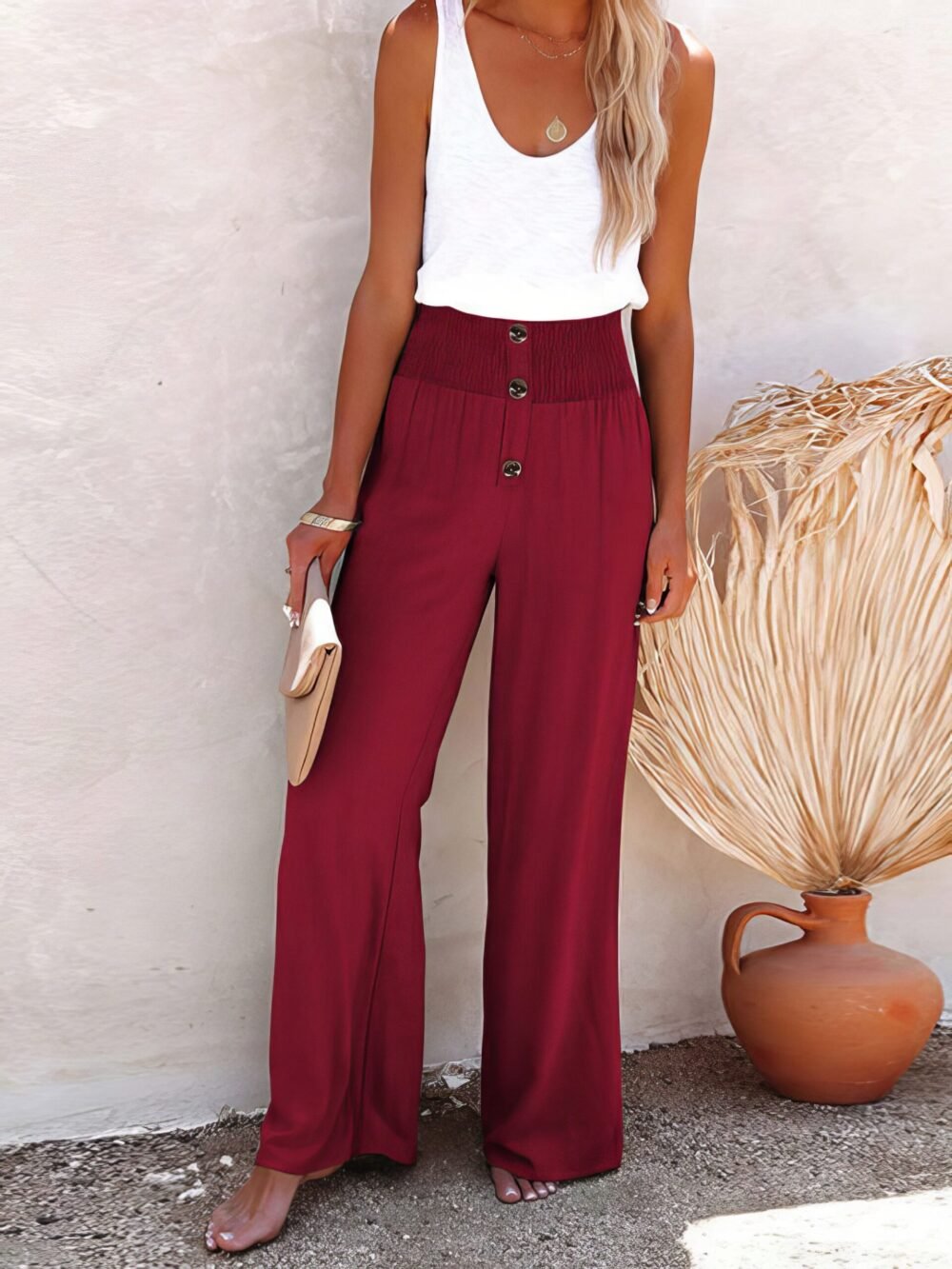 Pants Elastic Loose Wide Leg Button Pants for Women - Image 7