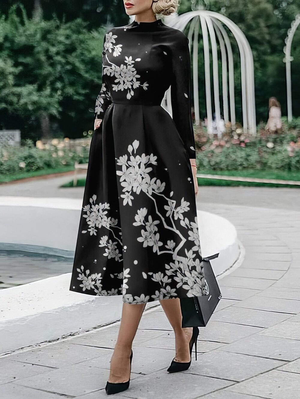 Dresses Long Sleeve Fitted Printed Midi Dress for Women - Image 5