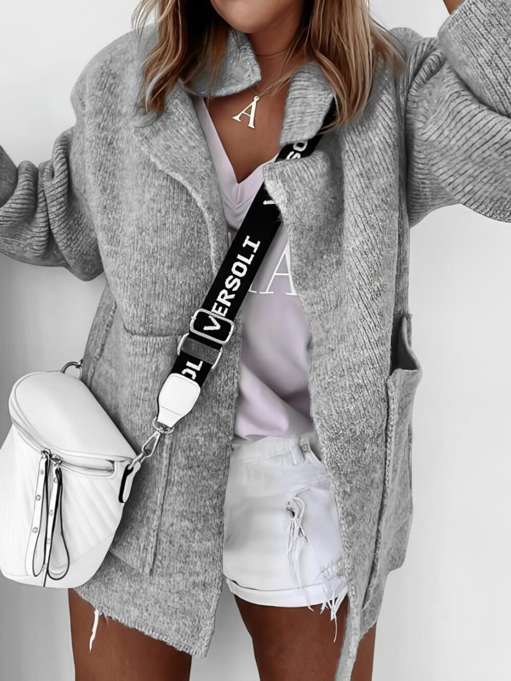 Coats Lapel Pocket Knit Sweater Cardigan Coat for Women - Image 3