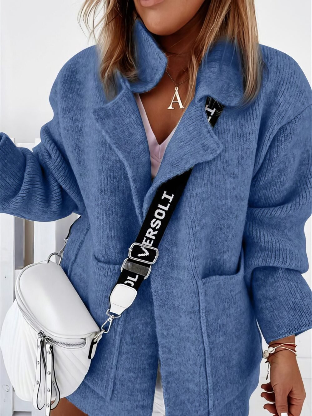 Coats Lapel Pocket Knit Sweater Cardigan Coat for Women - Image 6