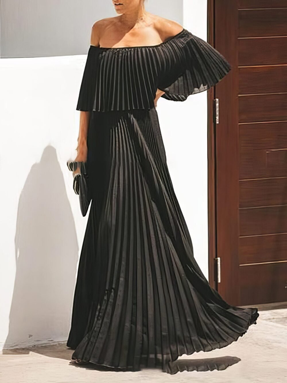 Dresses Boat Neck One-Shoulder Pleated Chiffon Dress for Women - Image 6