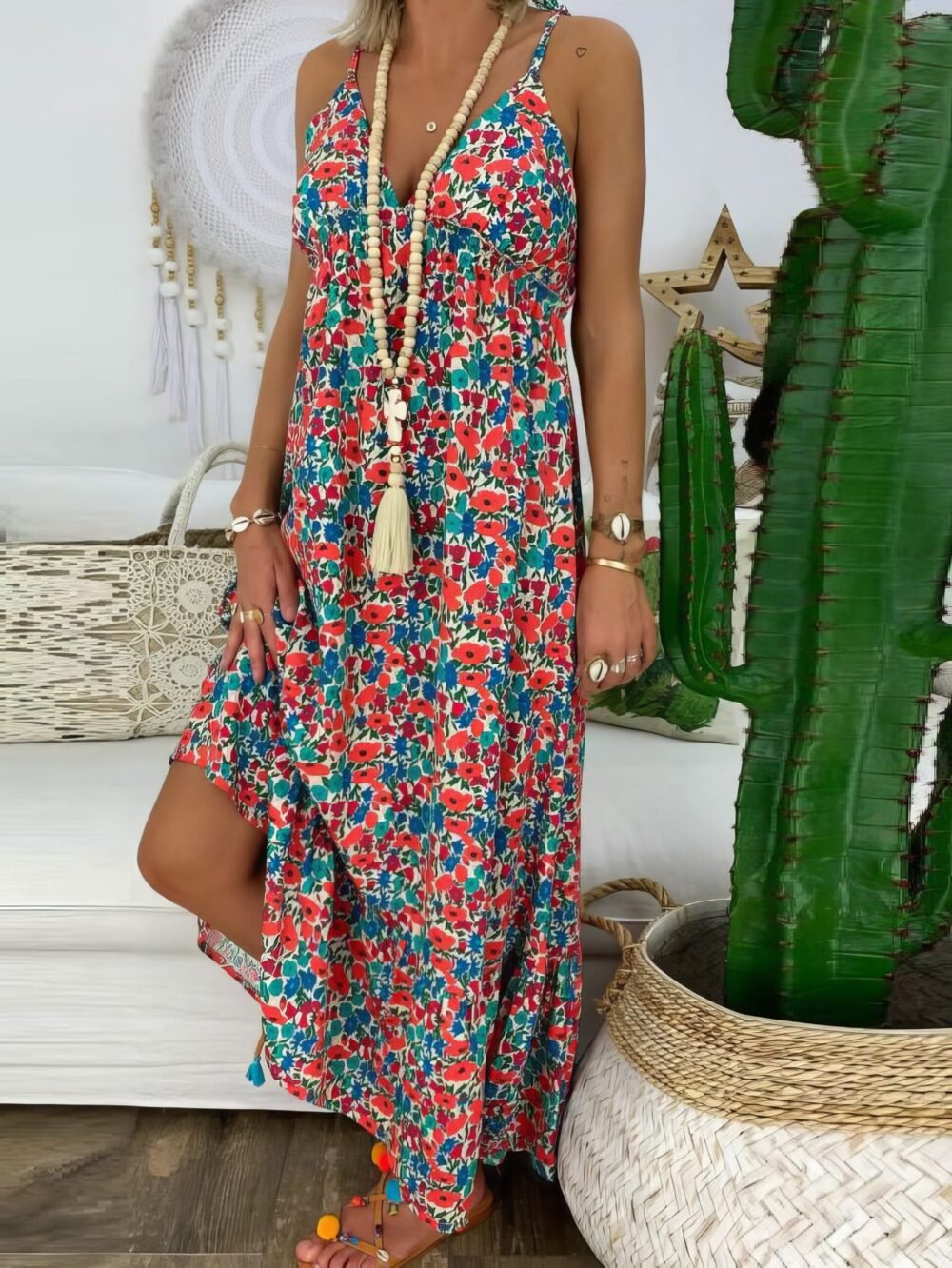 Dresses Printed Sling V-Neck Maxi Dress for Women