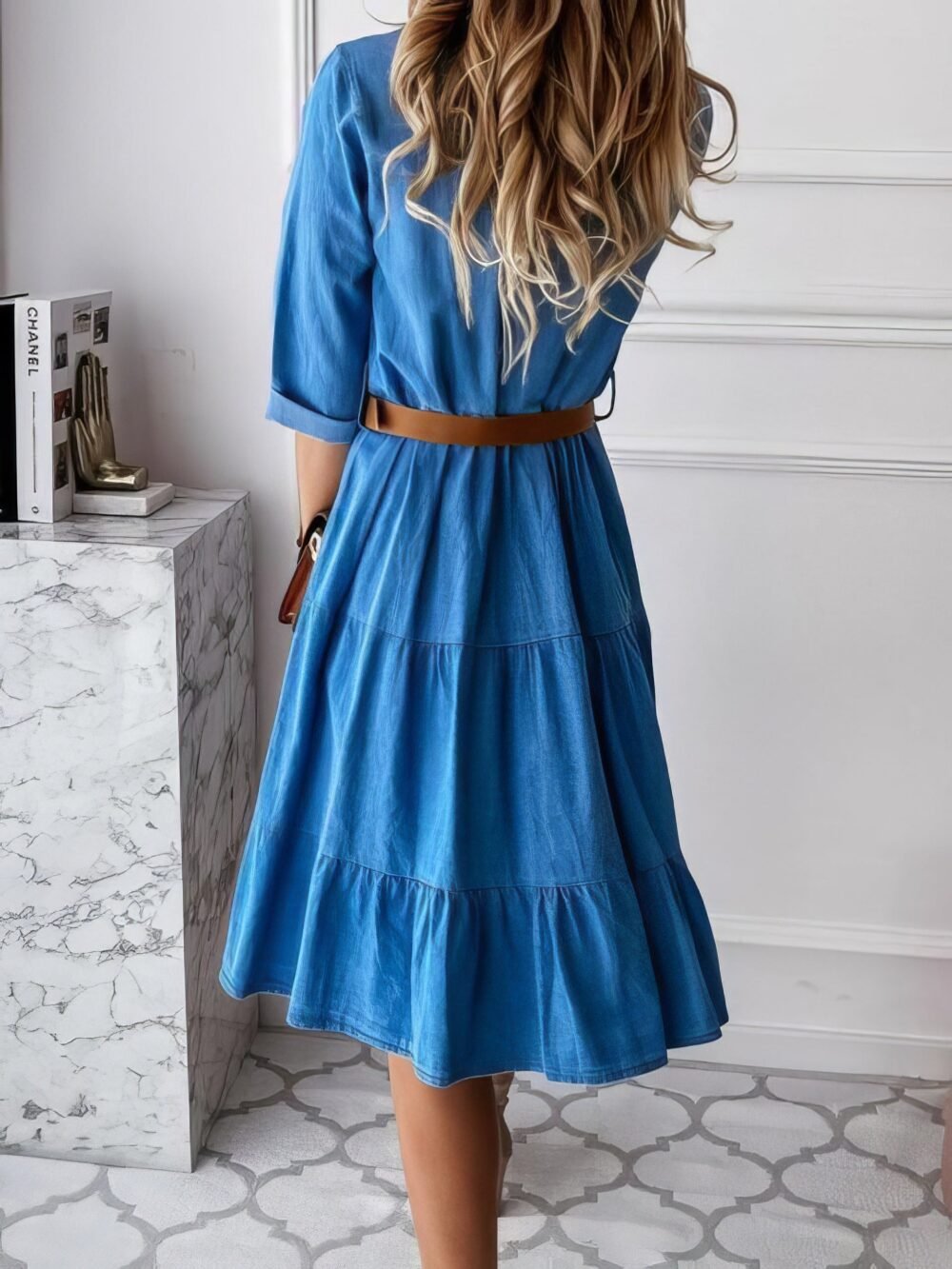 Dresses Lapel Button Pocket Denim Shirt Dress for Women - Image 3