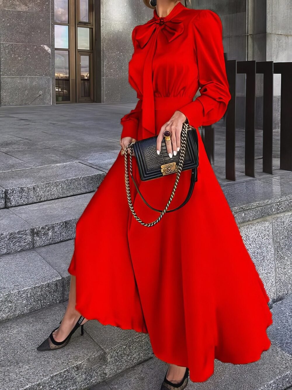 Dresses Bowknot Long Sleeve Temperament Dress for Women - Image 2