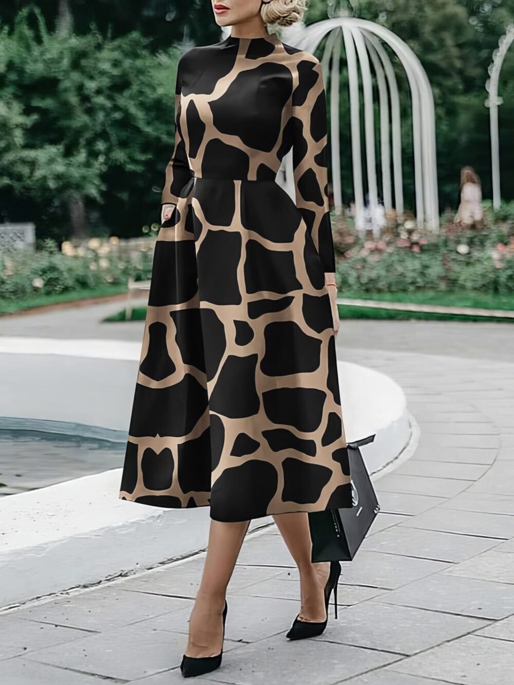 Dresses Long Sleeve Fitted Printed Midi Dress for Women - Image 2