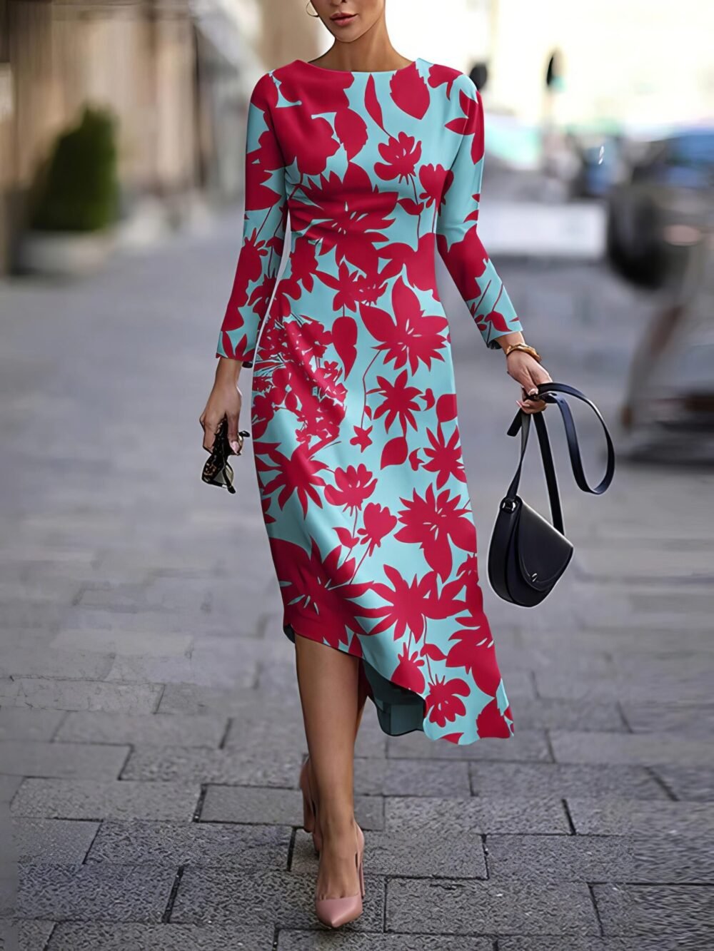 Dresses Printed Long Sleeve Irregular Dress for Women