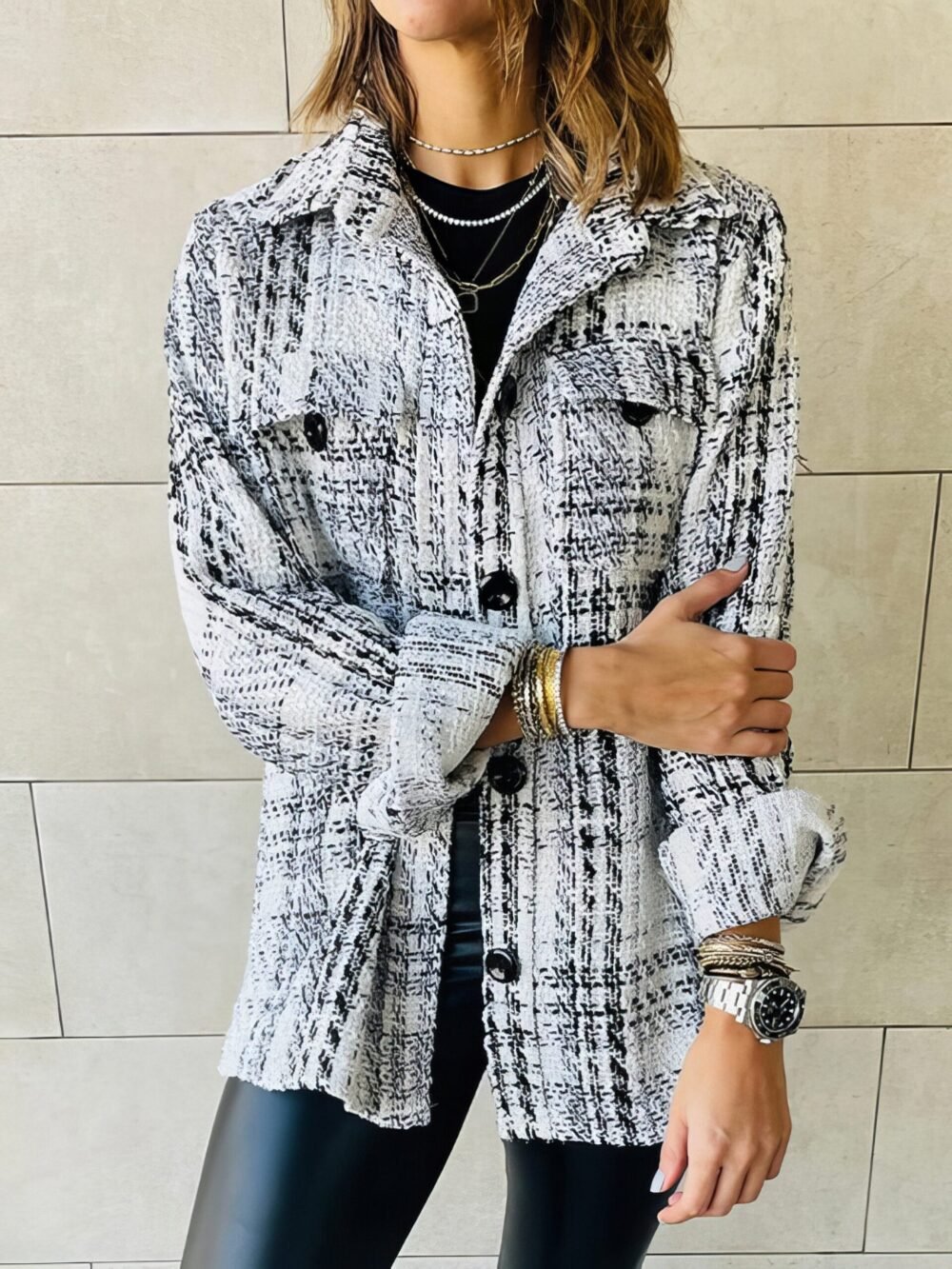 Coats Plaid Lapel Loose Button Long Sleeves Coat for Women - Image 2