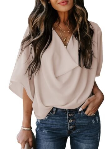 Casual V-neck Pleated Chiffon Shirt for Women