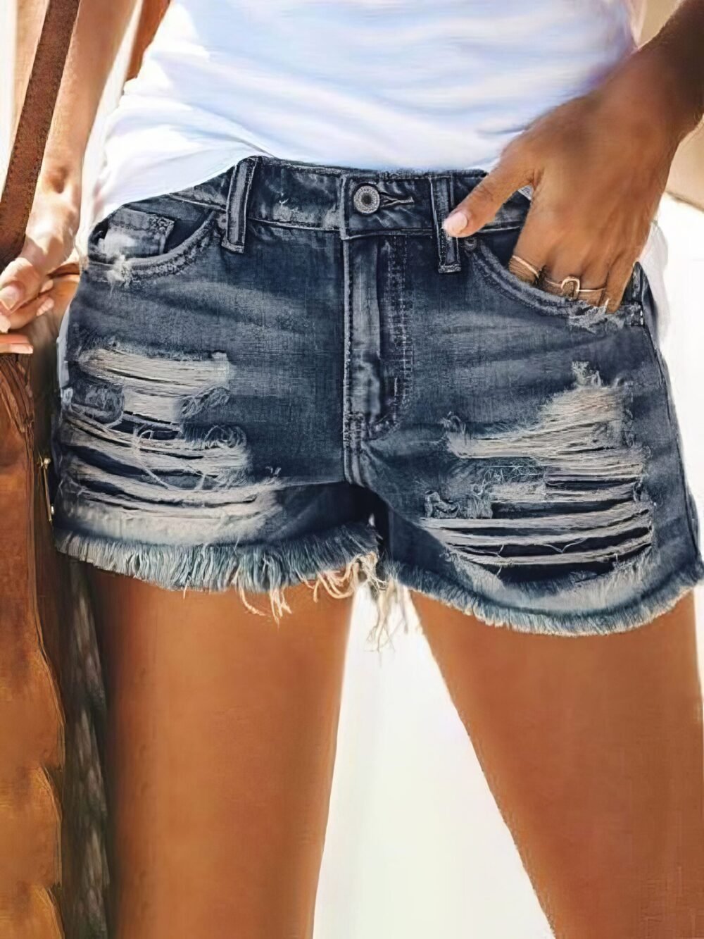 High Waist Ripped Denim Shorts for Women - Image 3