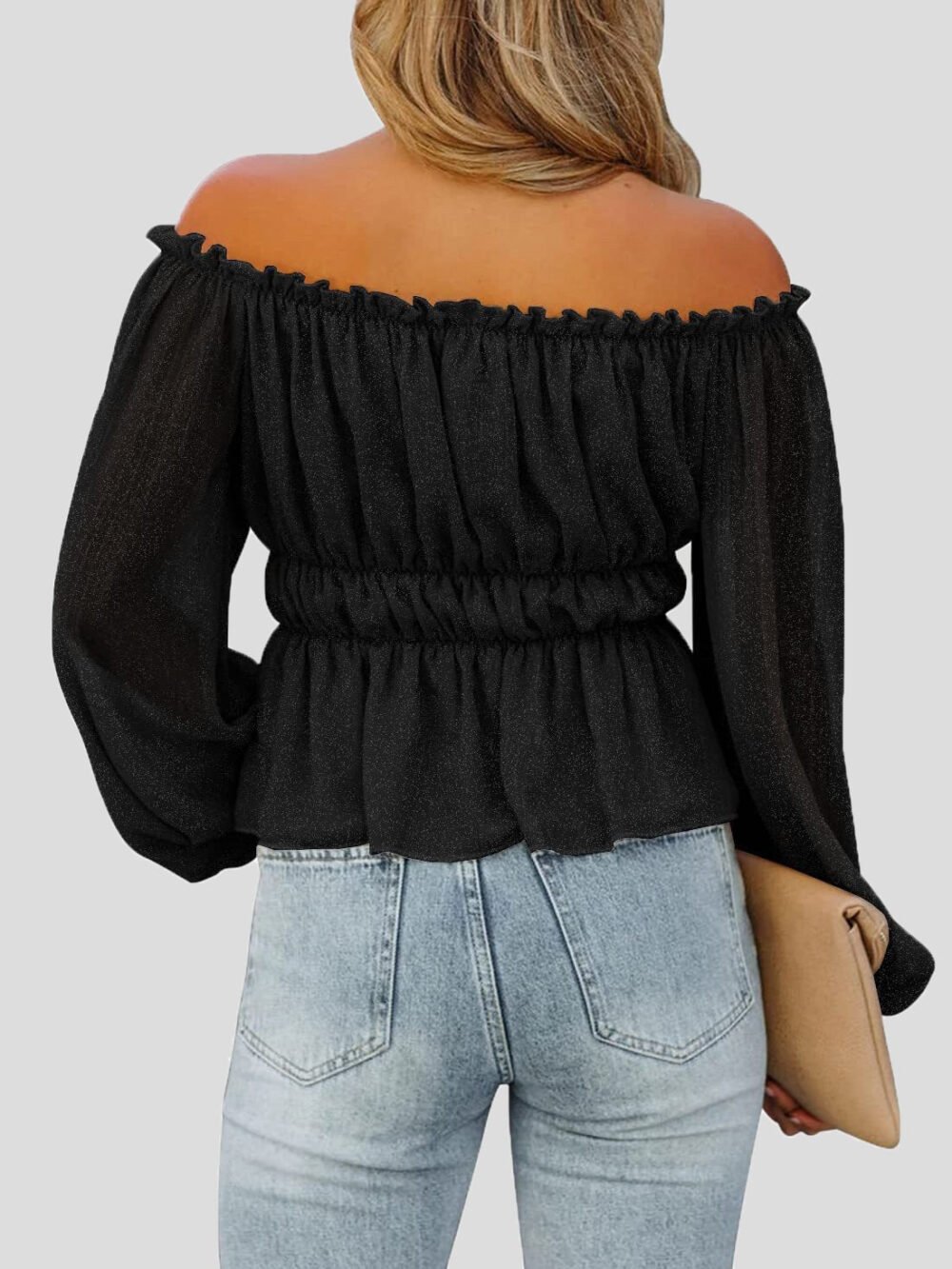 Blouses Solid One-Shoulder Long Sleeve Blouse for Women - Image 5