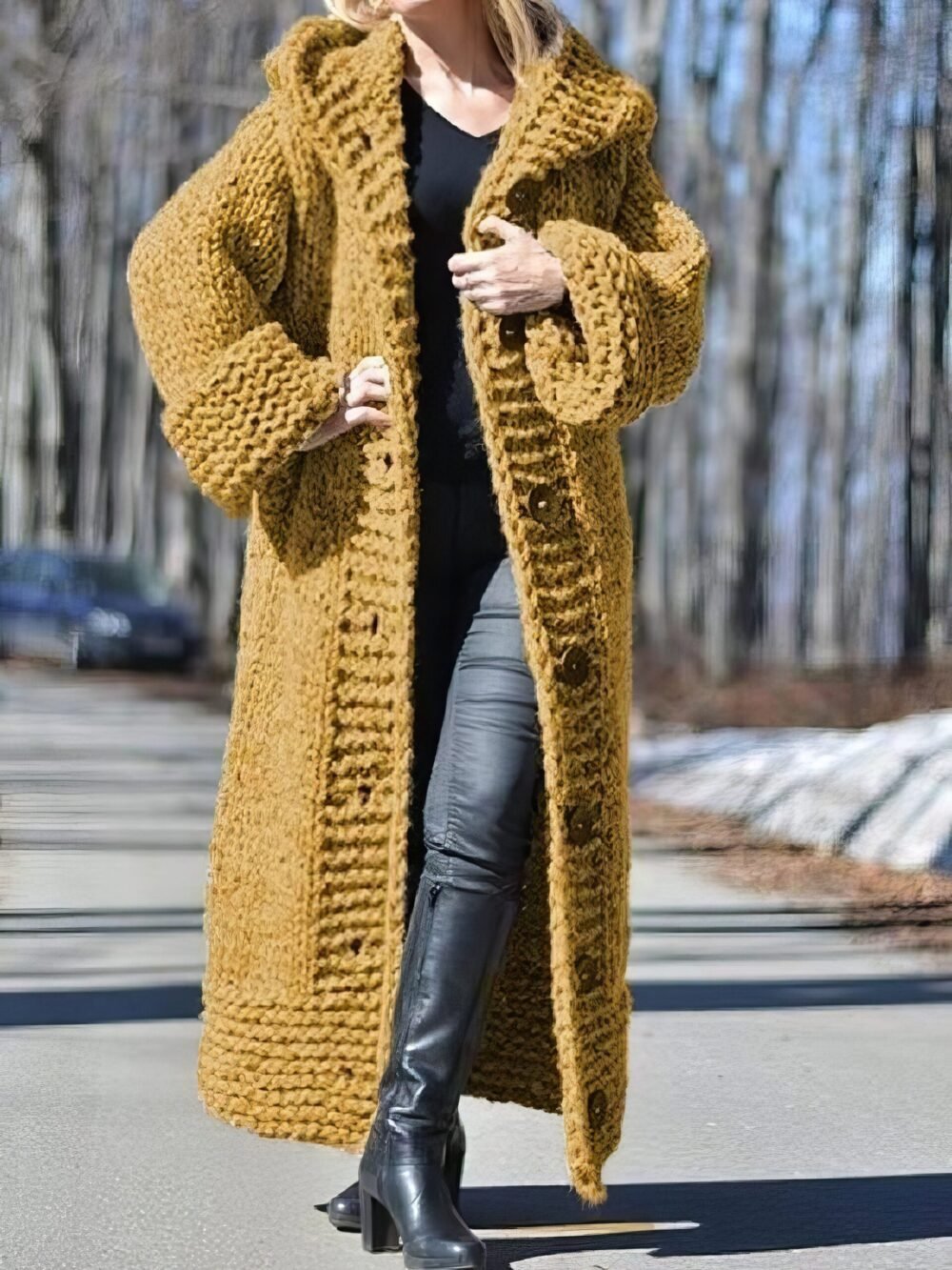 Cardigan Hooded Button Long Knitted Sweater Cardigan for Women - Image 2