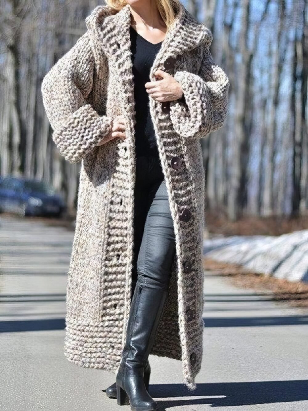 Cardigan Hooded Button Long Knitted Sweater Cardigan for Women