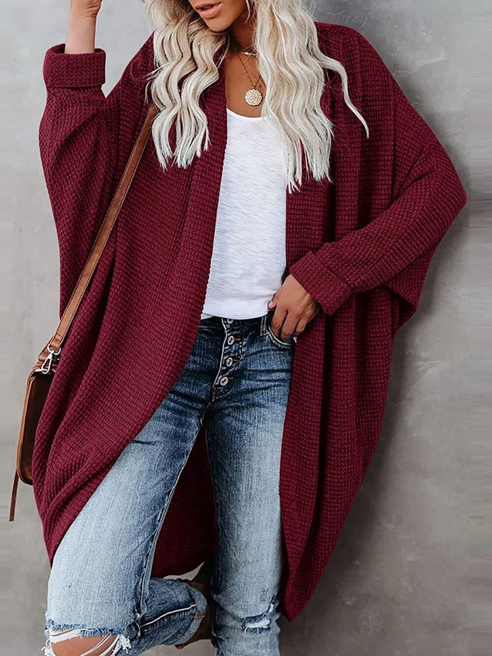 Cardigans Bat Long Sleeve Mid-Length Knitted Cardigan for Women