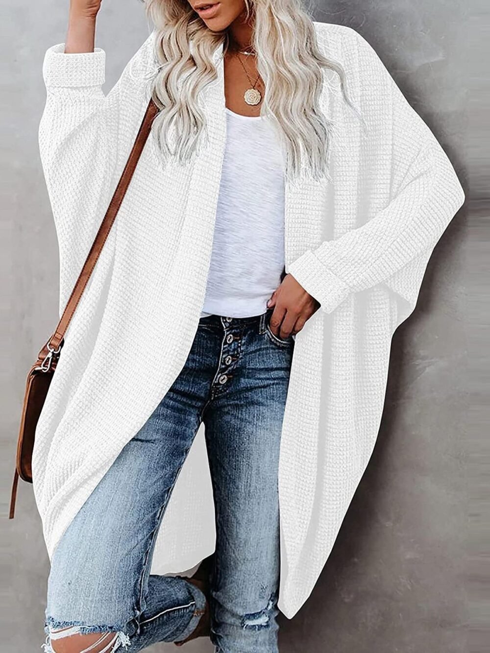 Cardigans Bat Long Sleeve Mid-Length Knitted Cardigan for Women - Image 4