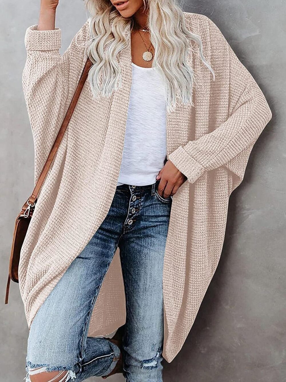 Cardigans Bat Long Sleeve Mid-Length Knitted Cardigan for Women - Image 5