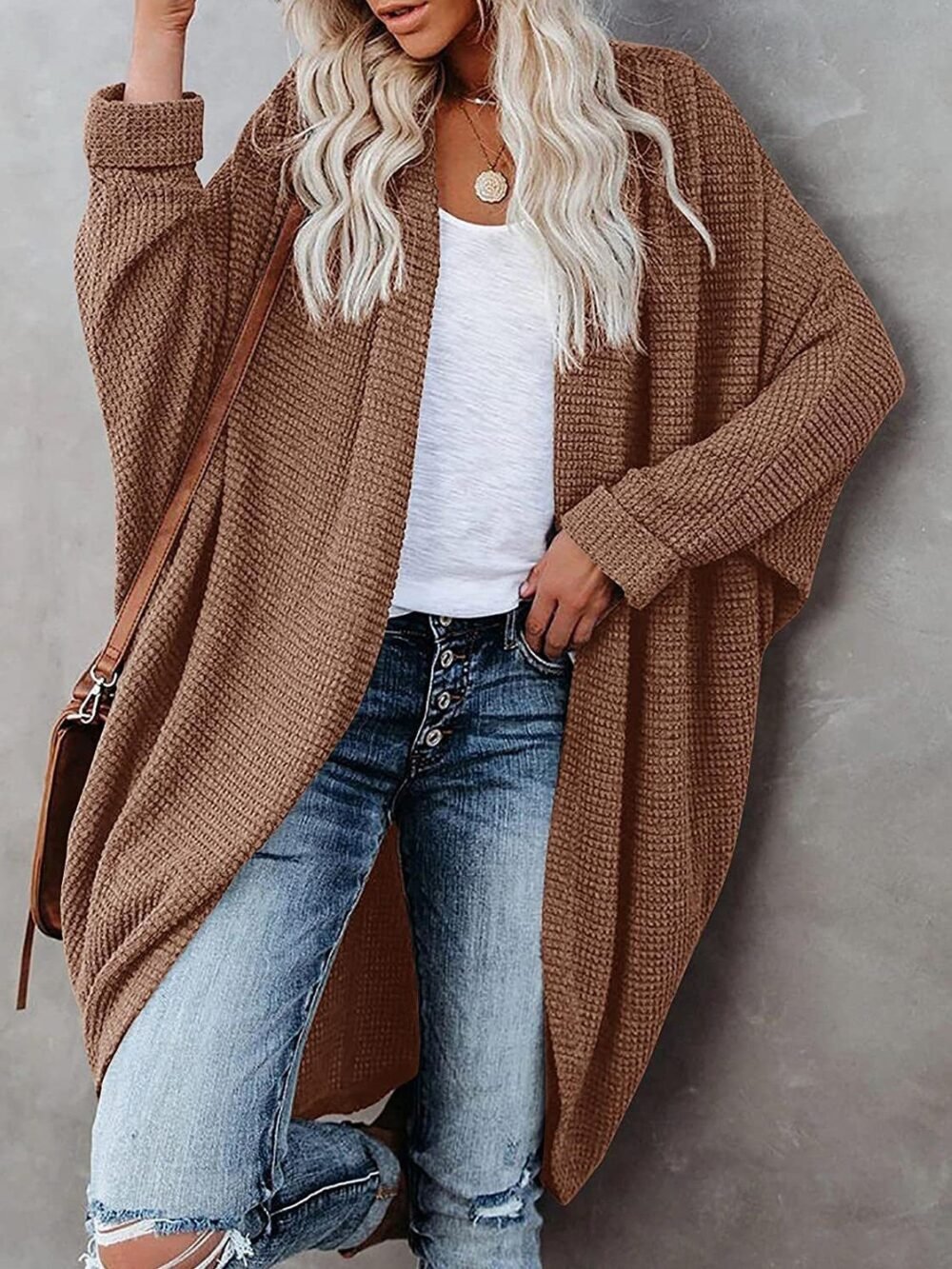 Cardigans Bat Long Sleeve Mid-Length Knitted Cardigan for Women - Image 3