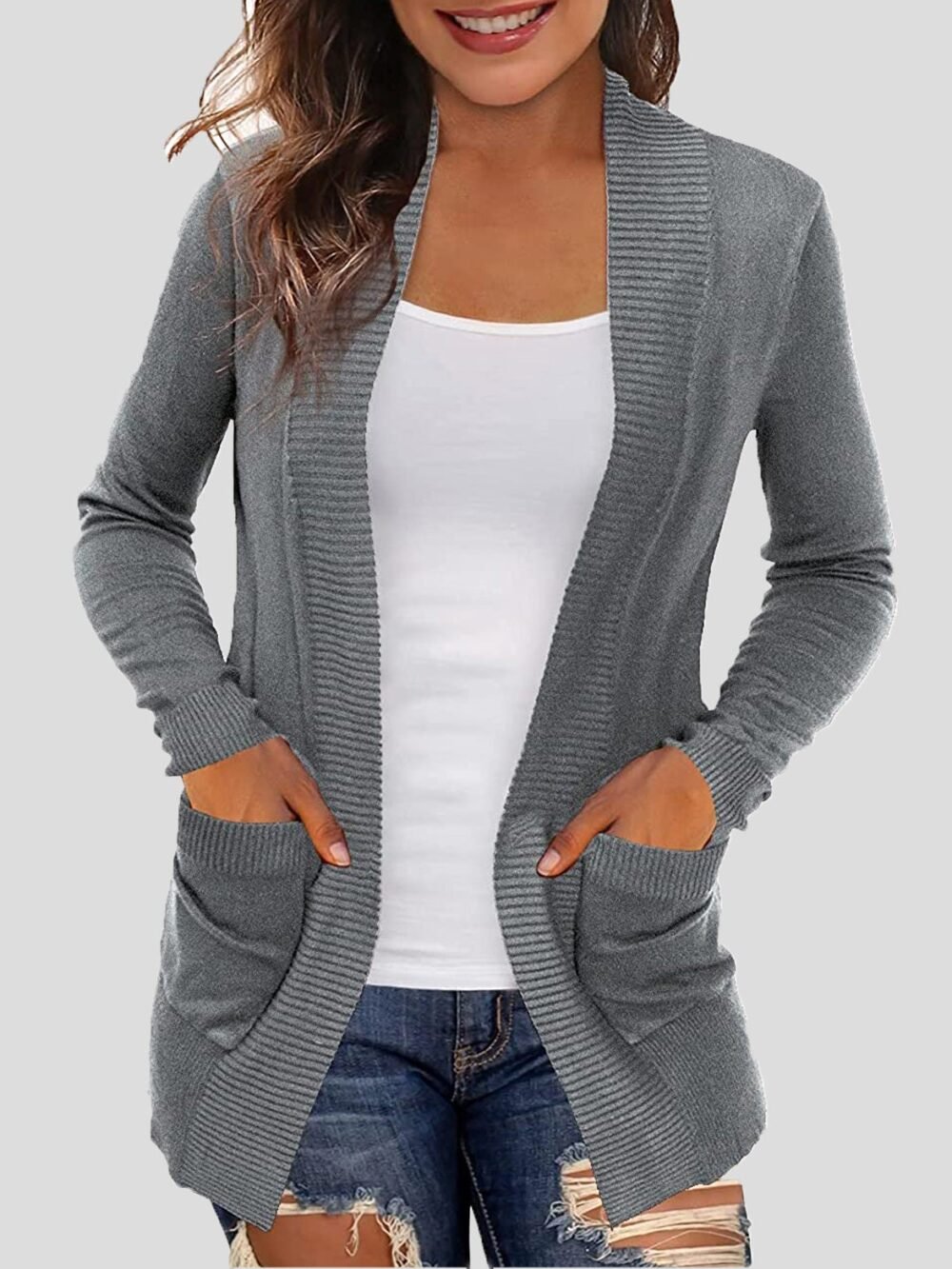 Cardigans Solid Pocket Knitted Sweater Cardigan for Women - Image 5