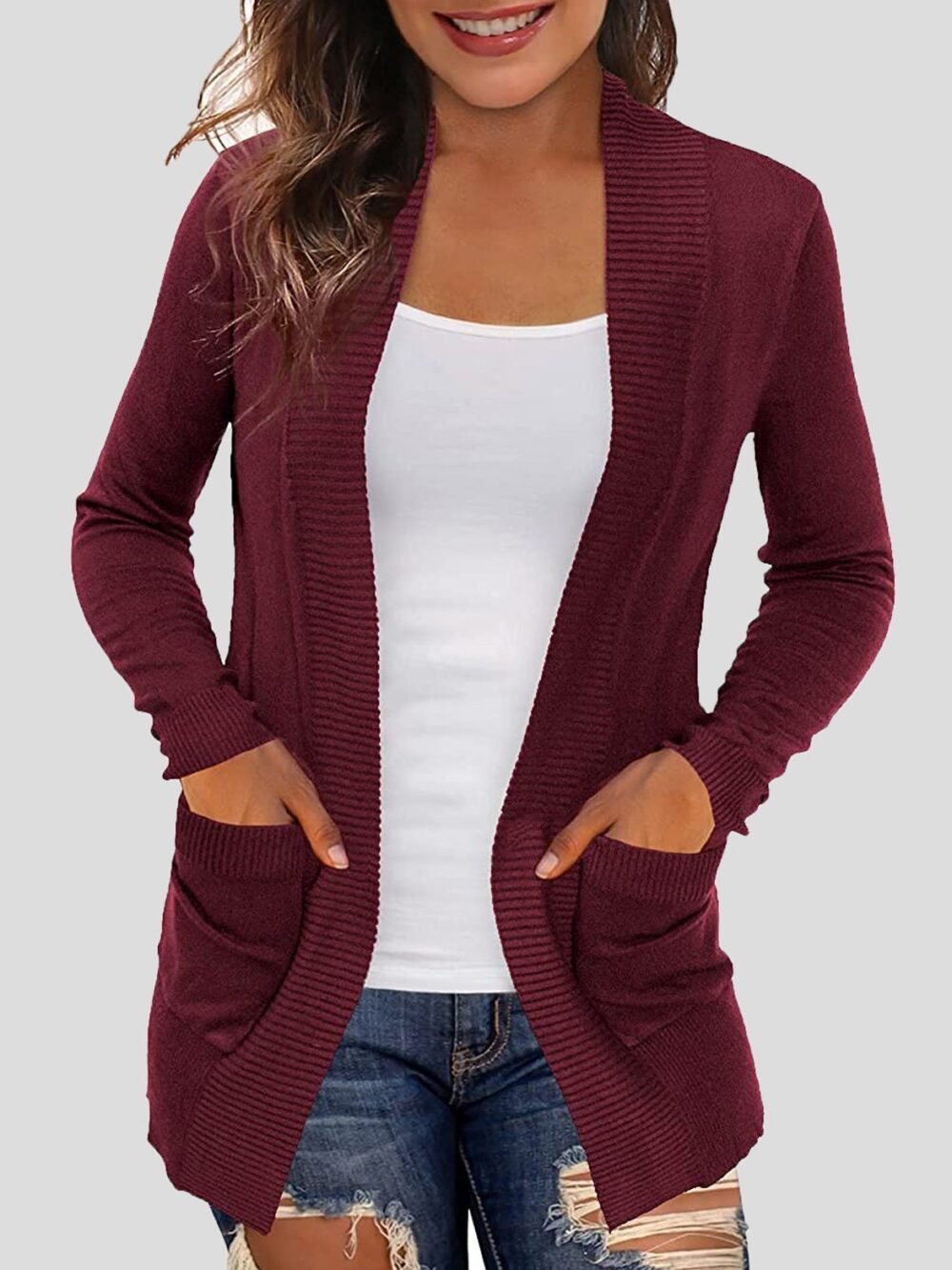 Cardigans Solid Pocket Knitted Sweater Cardigan for Women