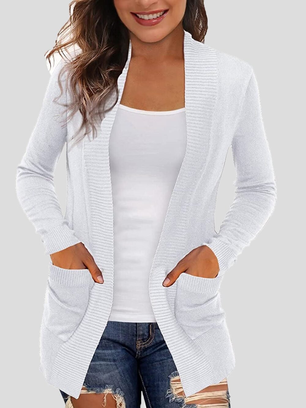 Cardigans Solid Pocket Knitted Sweater Cardigan for Women - Image 3