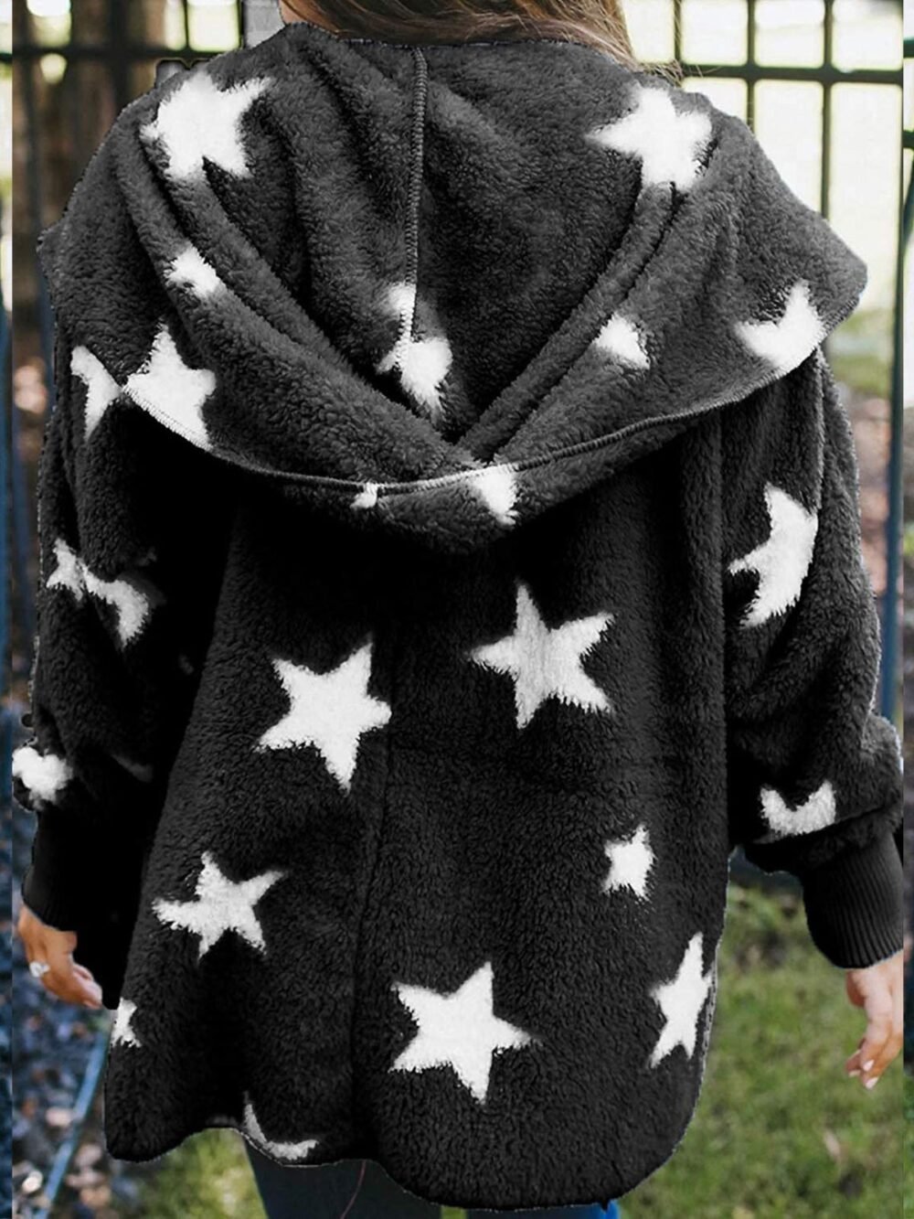 Coats Five-Pointed Star Plush Pocket Hooded Coat for Women - Image 8