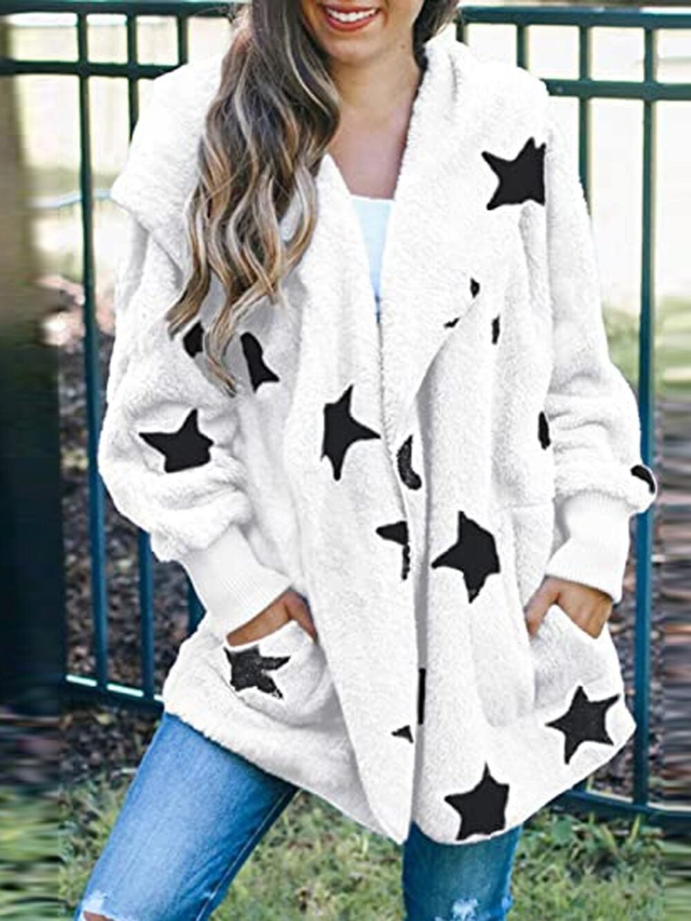 Coats Five-Pointed Star Plush Pocket Hooded Coat for Women - Image 2