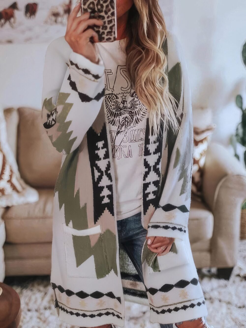 Coats Graphic Print Casual Long Sleeve Long Coat for Women - Image 2