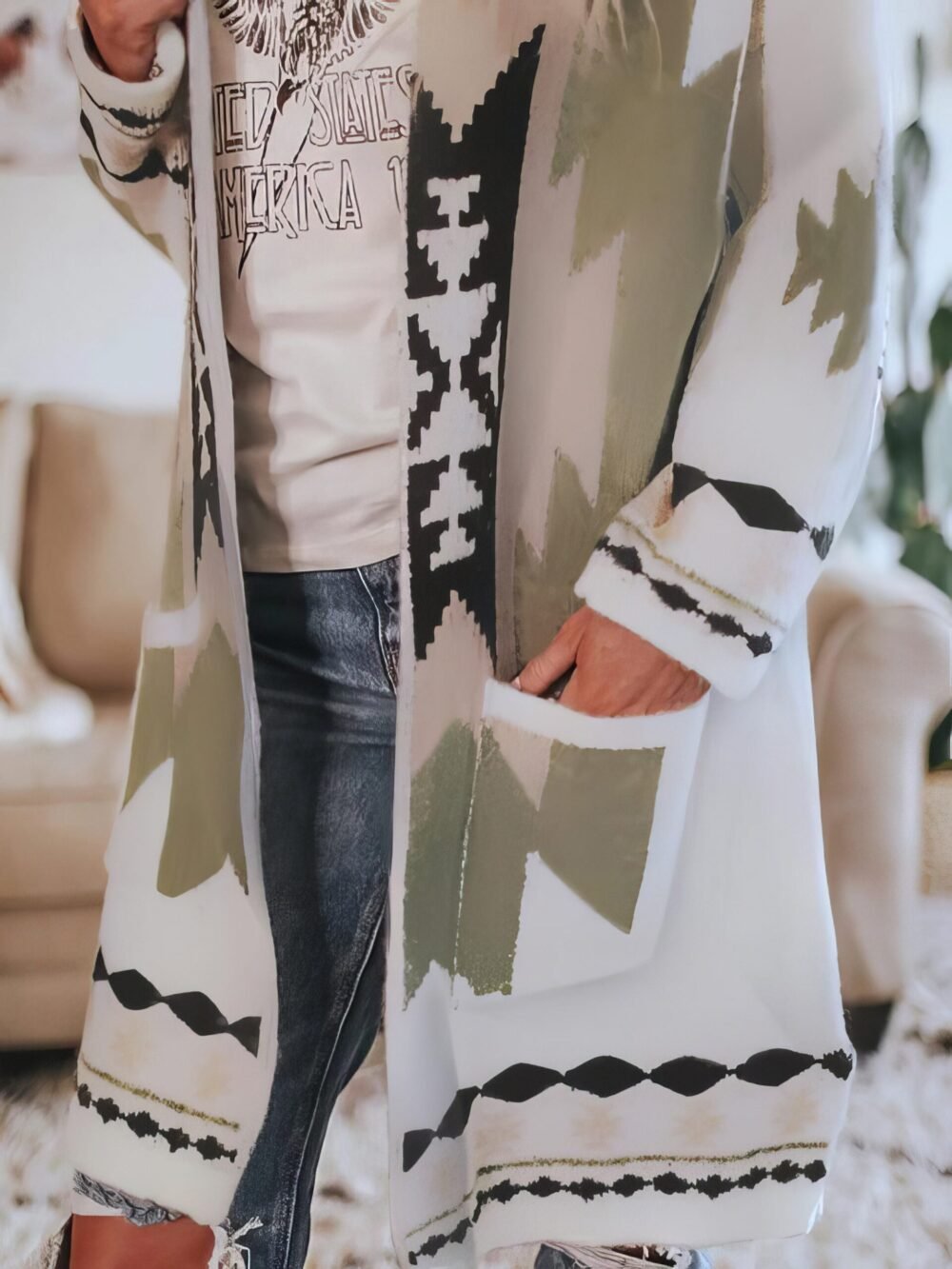 Coats Graphic Print Casual Long Sleeve Long Coat for Women - Image 3