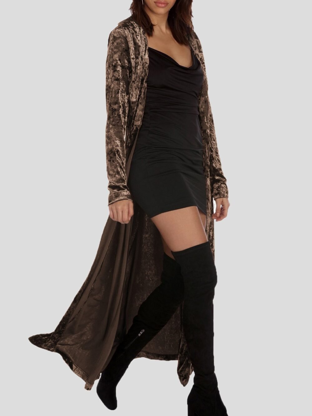 Coats Long Sleeve Velvet Long Cardigan Coat for Women - Image 6