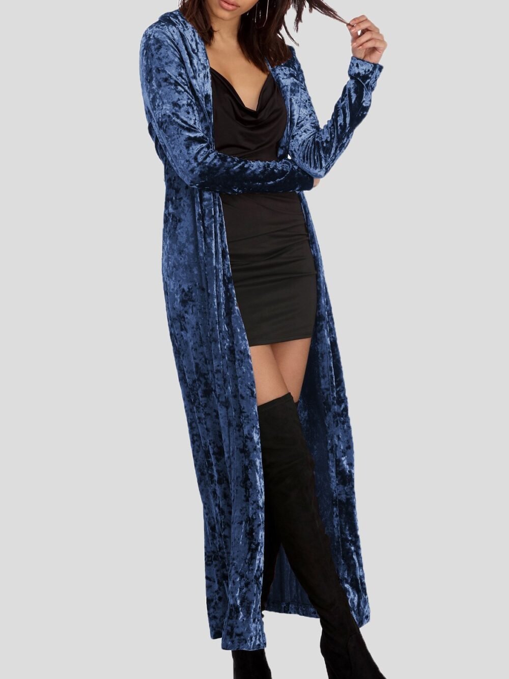 Coats Long Sleeve Velvet Long Cardigan Coat for Women - Image 8