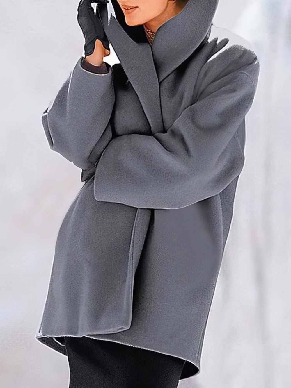 Coats Loose Solid Button Hooded Woolen Coat for Women - Image 3