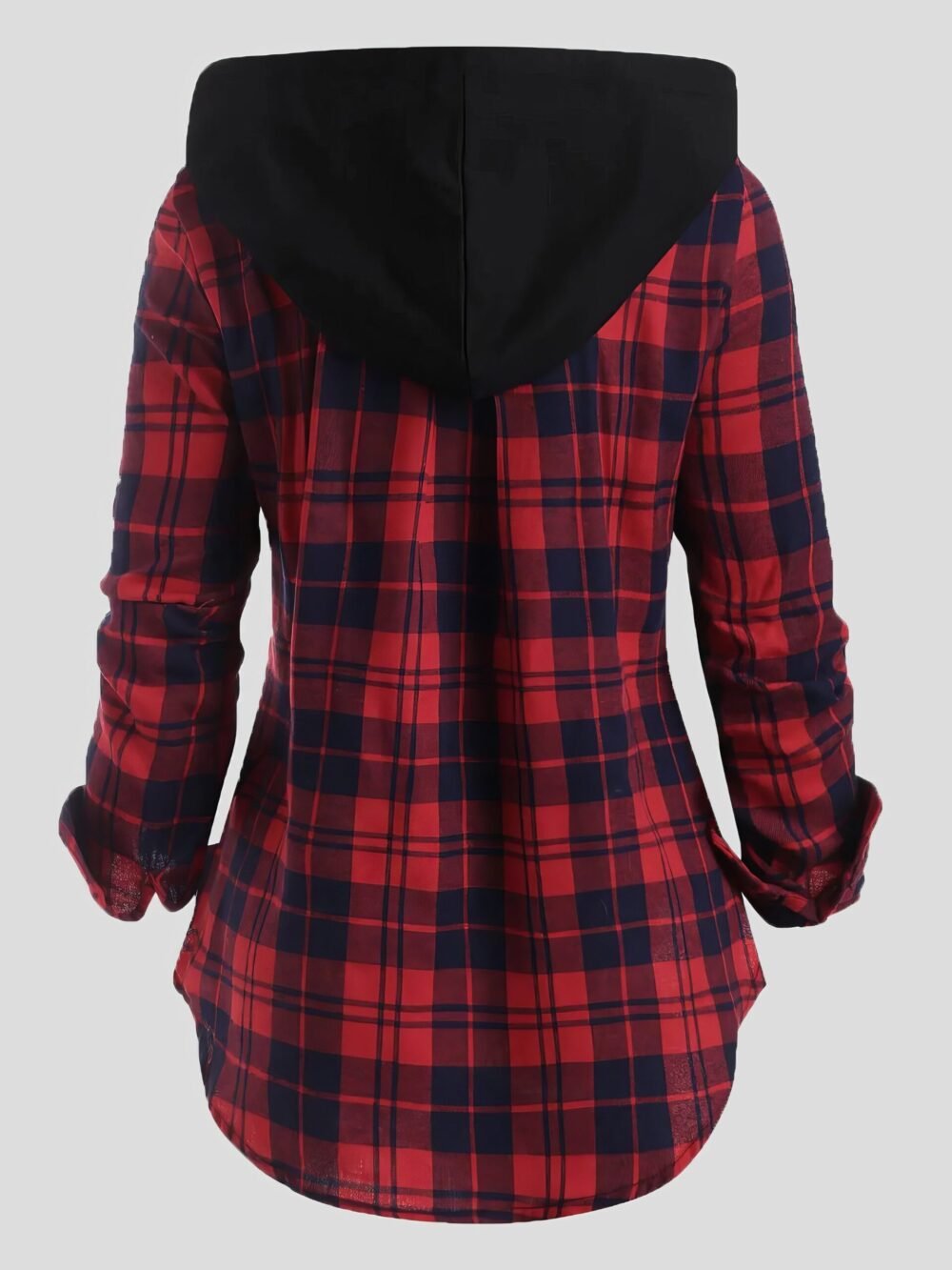 Coats Plaid Pocket Zipper Long Sleeve Hooded Coats for Women - Image 3