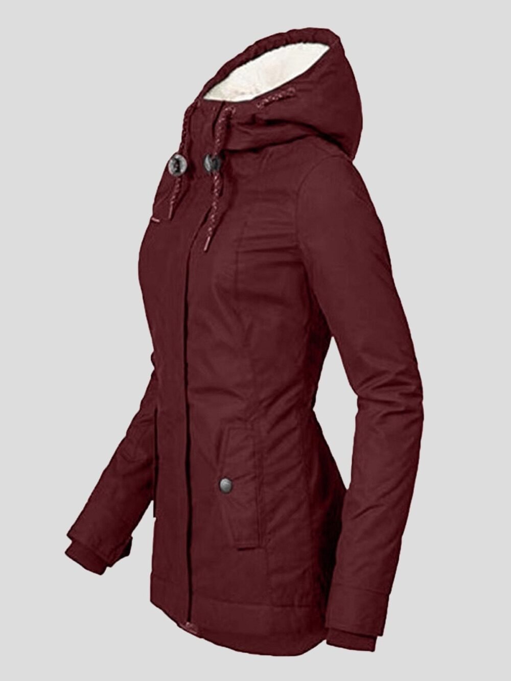 Coats Plush Padded Zipper Pocket Hooded Cotton Coat for Women - Image 7