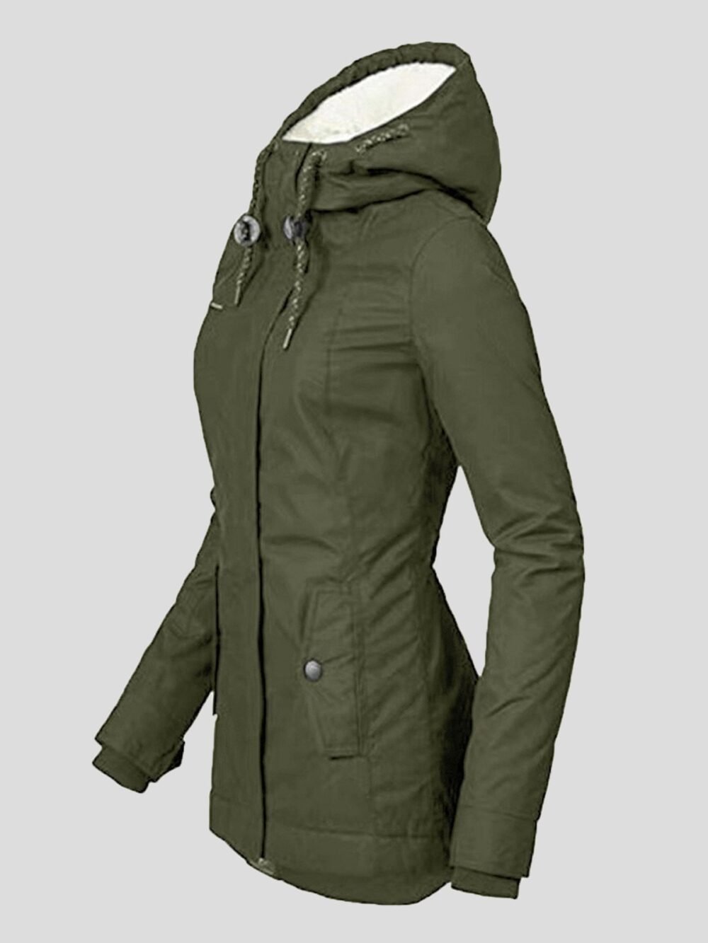 Coats Plush Padded Zipper Pocket Hooded Cotton Coat for Women - Image 6