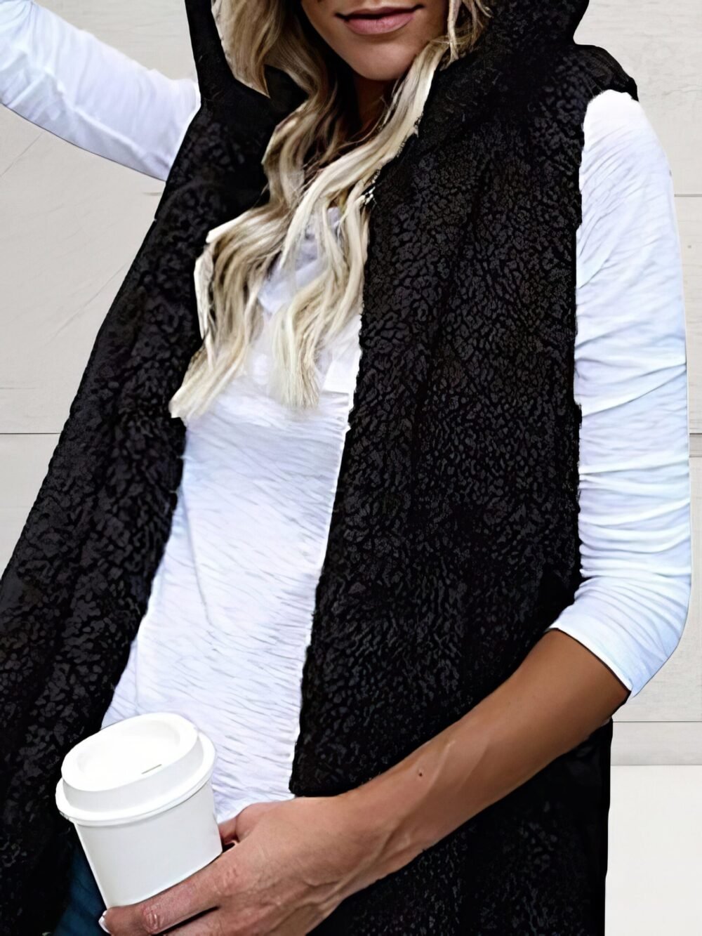 Coats Solid Sleeveless Hooded Pocket Fur Vest for Women - Image 3