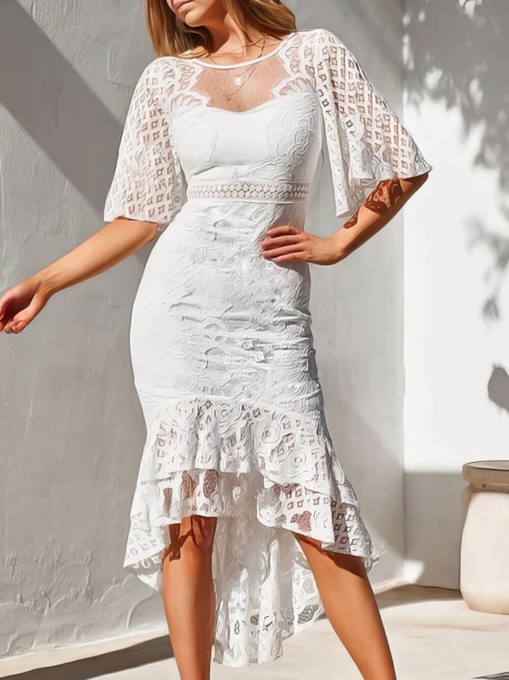 Dresses Lace Mid-Sleeve Slim-Fit Mermaid Dress for Women