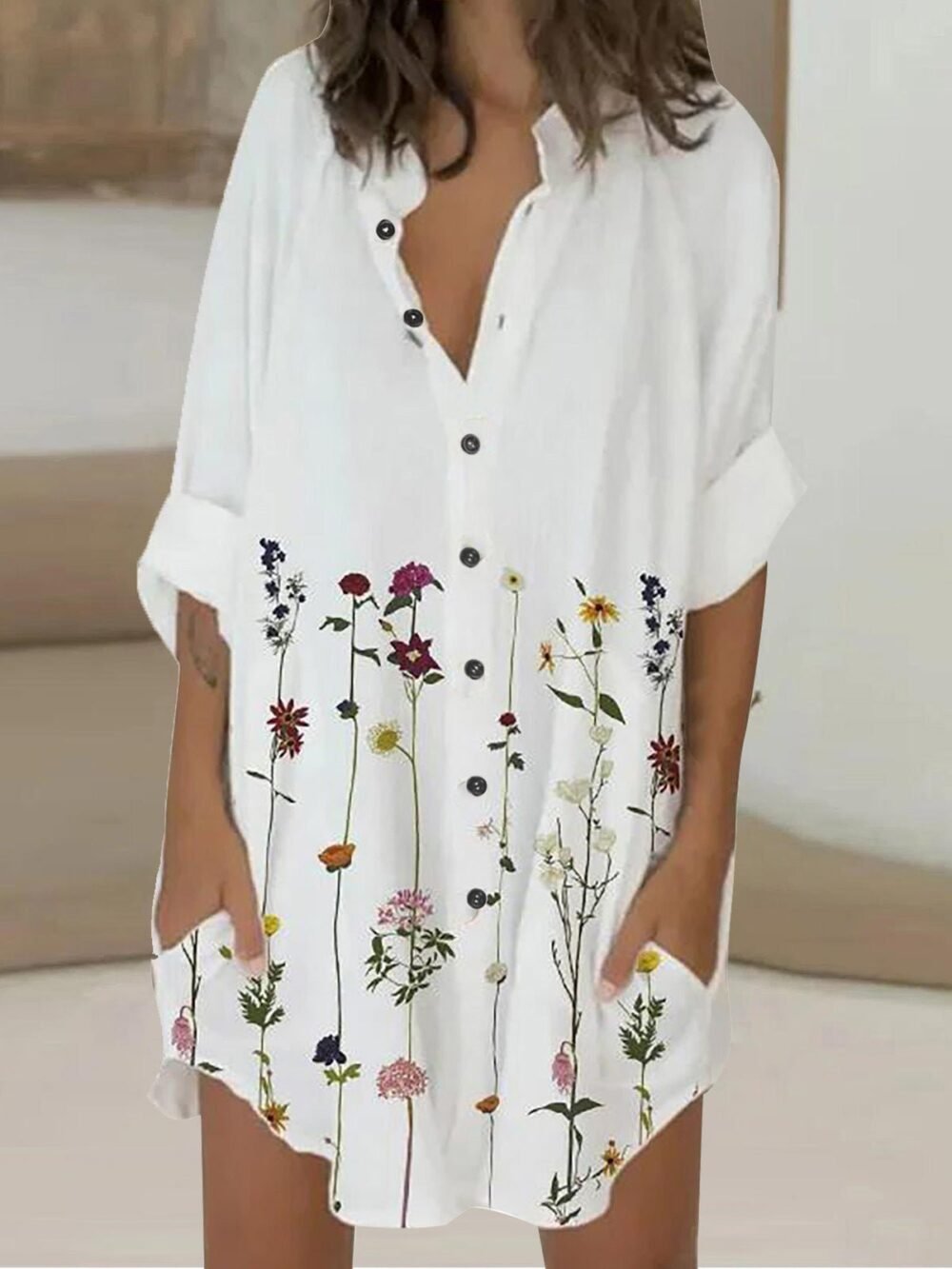 Dresses Printed 3/4 Sleeve Shirt Dress for Women - Image 2