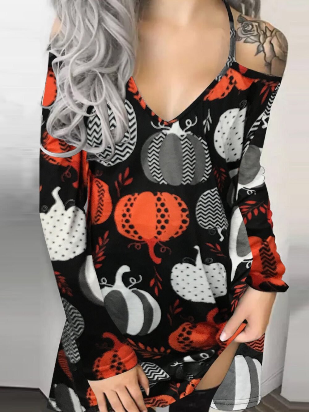 Dresses Printed V-Neck Off-Shoulder Long Sleeve Dress for Women - Image 2