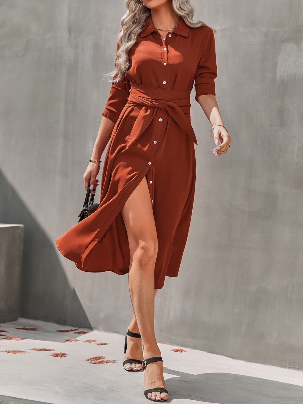 Dresses Single Breasted Long Sleeve Shirt Dress for Women - Image 2