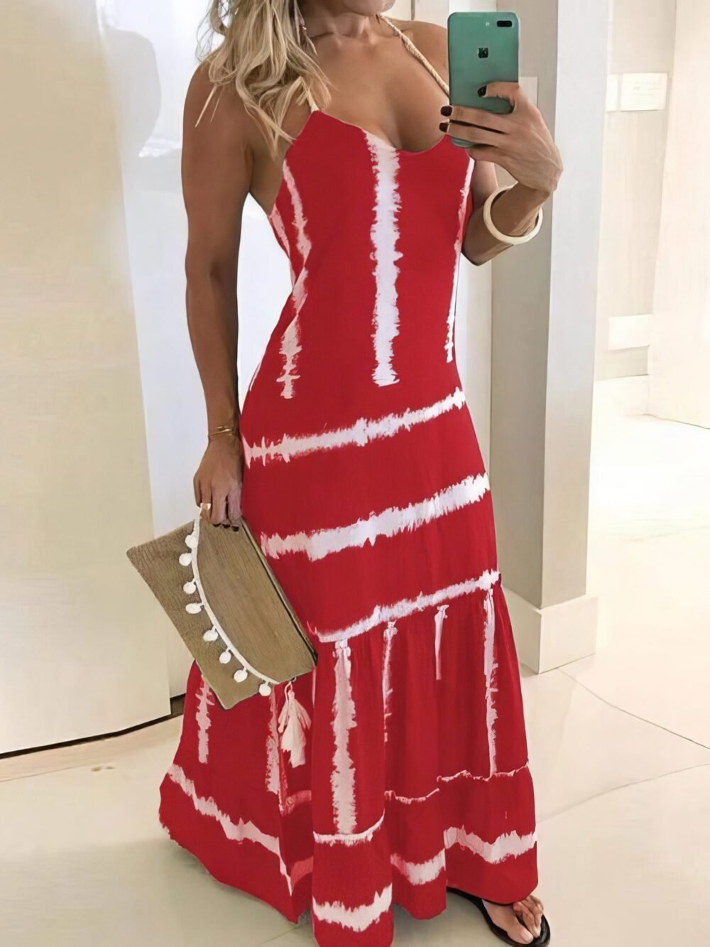 Dresses Sling Stripe Print Sleeveless Fitted Dress for Women - Image 3