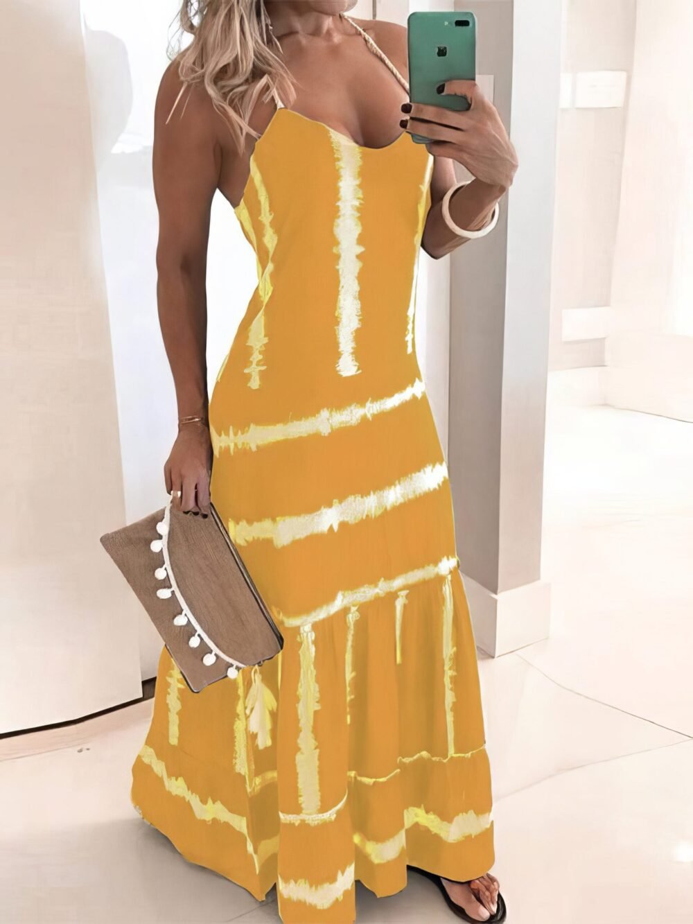 Dresses Sling Stripe Print Sleeveless Fitted Dress for Women - Image 2