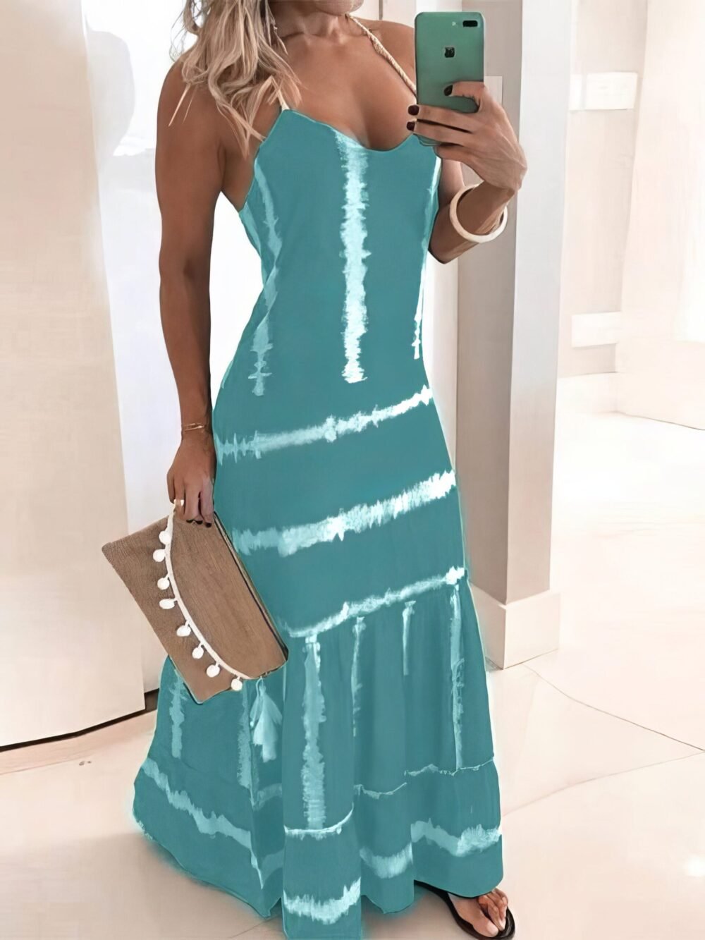 Dresses Sling Stripe Print Sleeveless Fitted Dress for Women - Image 6