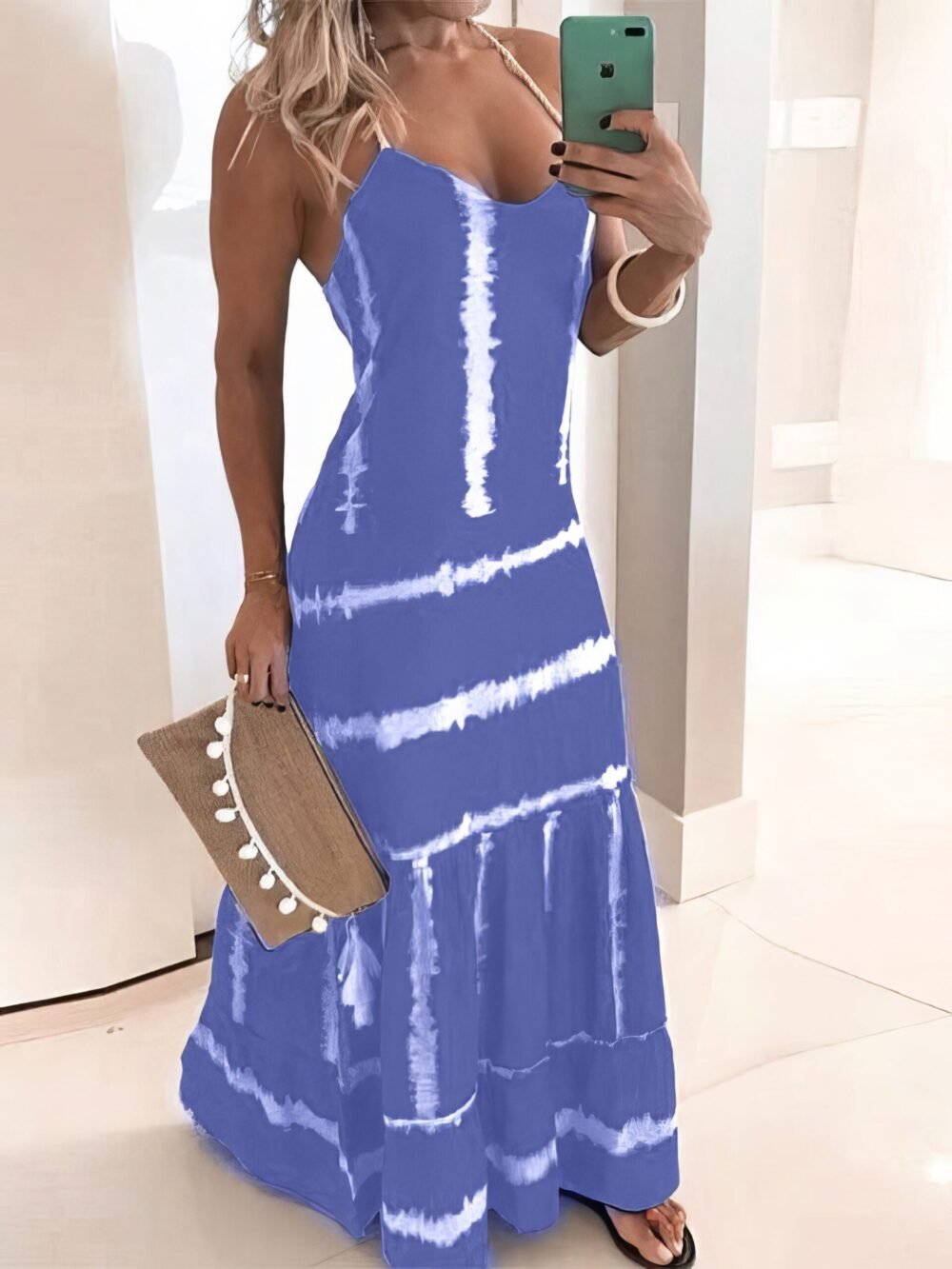 Dresses Sling Stripe Print Sleeveless Fitted Dress for Women - Image 7