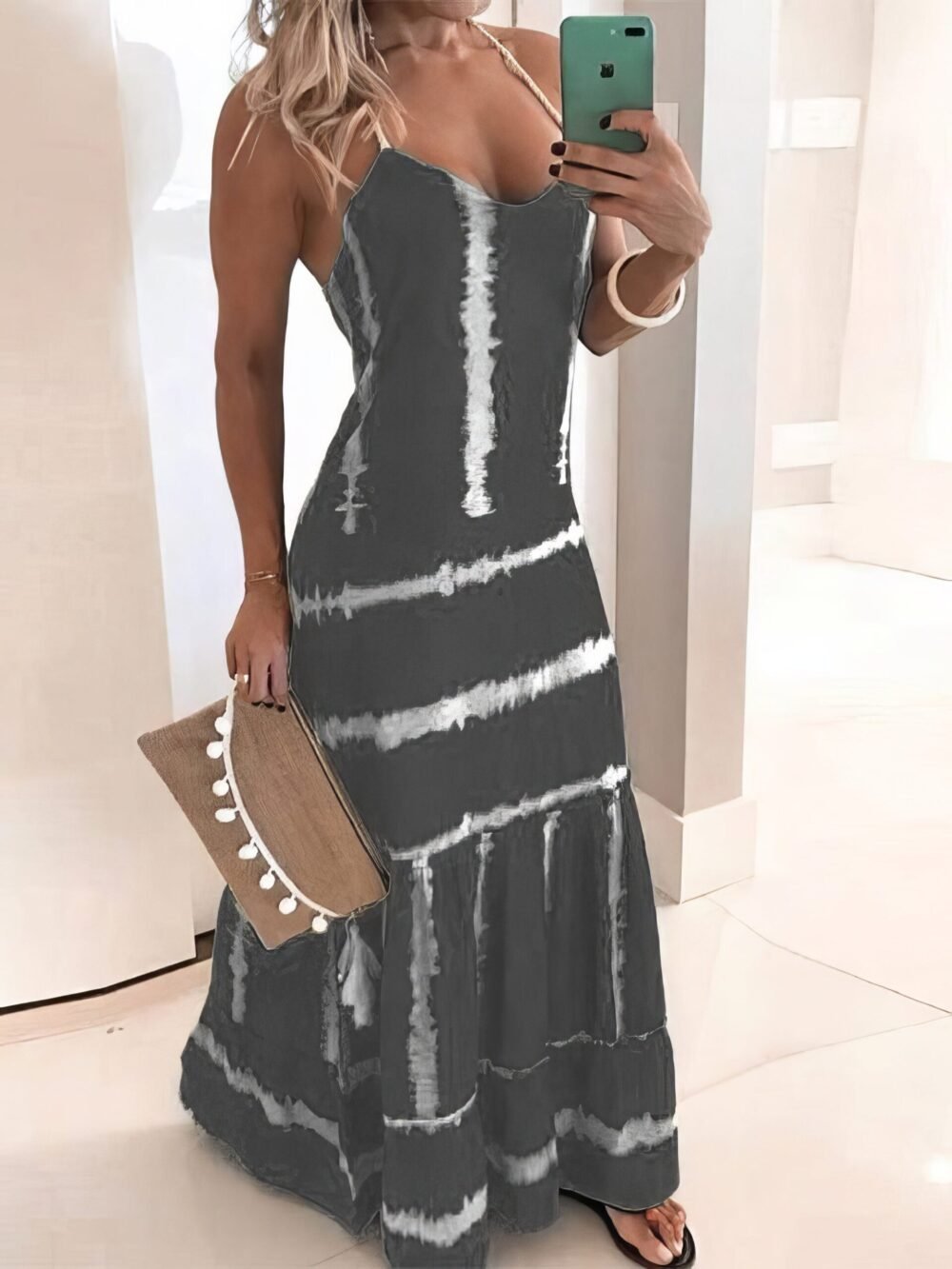 Dresses Sling Stripe Print Sleeveless Fitted Dress for Women - Image 5