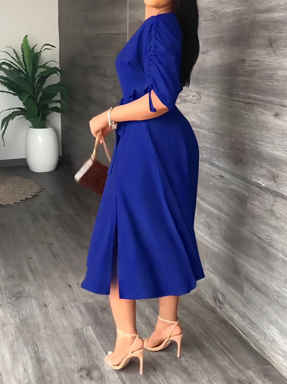 Dresses Sloping Shoulder Tie Mid Sleeve Dress for Women - Image 9