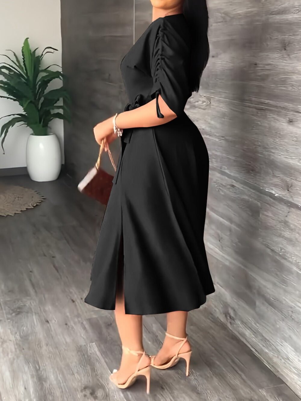 Dresses Sloping Shoulder Tie Mid Sleeve Dress for Women - Image 5