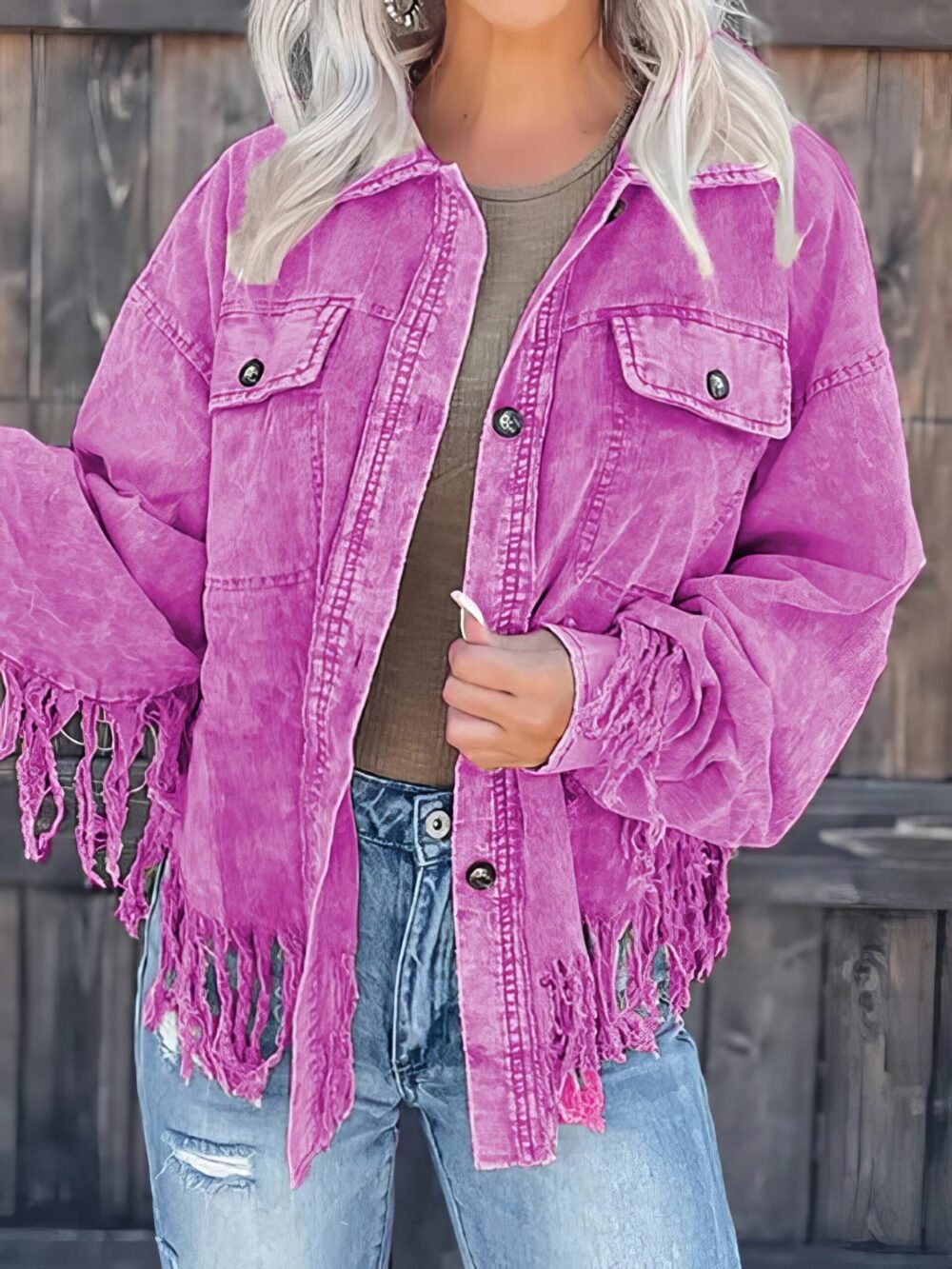 Jackets Casual Tassel Wash Corduroy Jacket for Women - Image 4