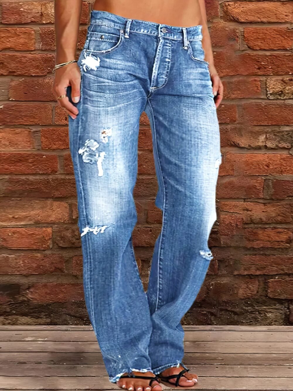 Jeans Stretch Ripped Washed Casual Straight Jeans for Women - Image 2