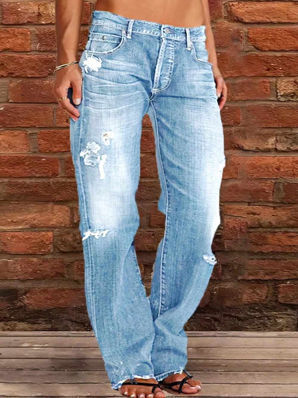 Jeans Stretch Ripped Washed Casual Straight Jeans for Women - Image 3